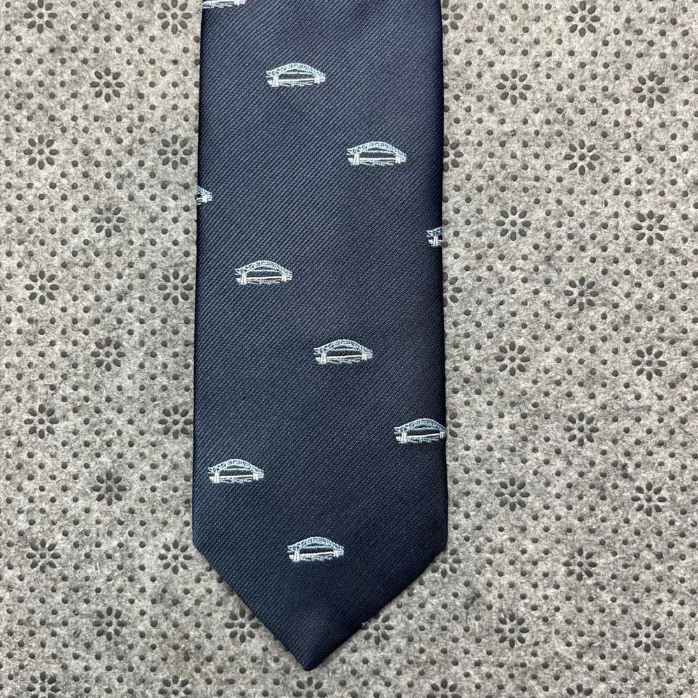 Cape Cod Neckwear Navy Blue Bridge Motif Silk Blend Tie Nautical Preppy T27